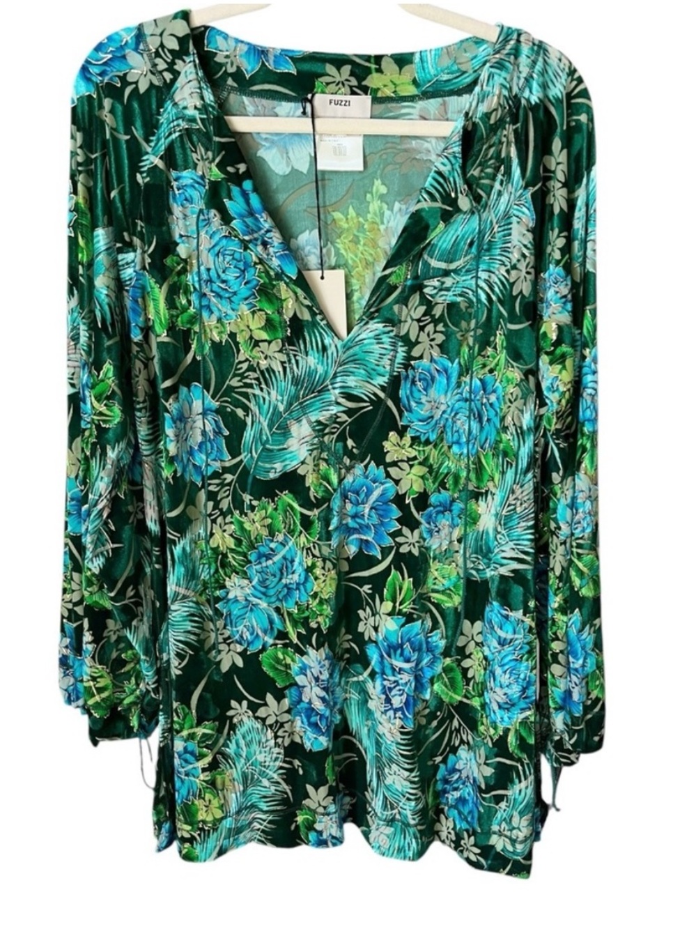 Vintage Y2K FUZZI Italy Velvet Burnout Mesh Floral Tunic Top NWT IT 42 US 8